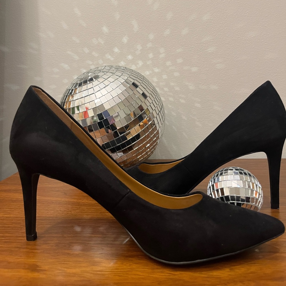 Black suede stiletto heels